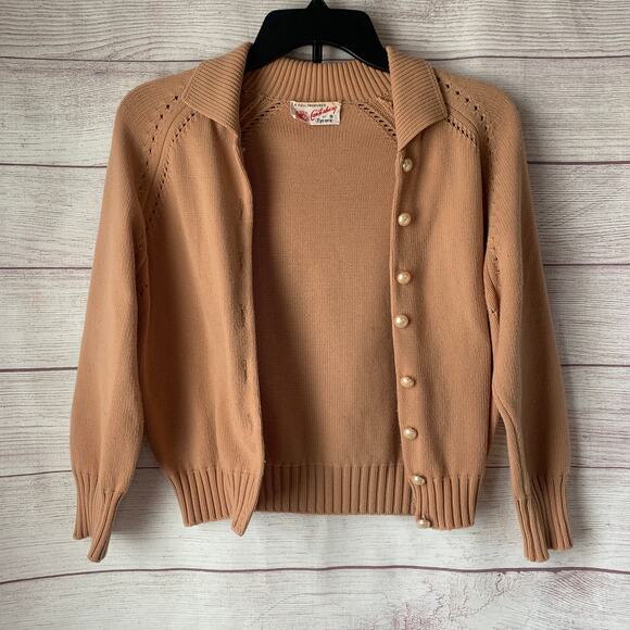 Vintage Canterbury of Tycora Tan Cardigan Sweater Button Up Long Sleeves - Picture 2 of 15